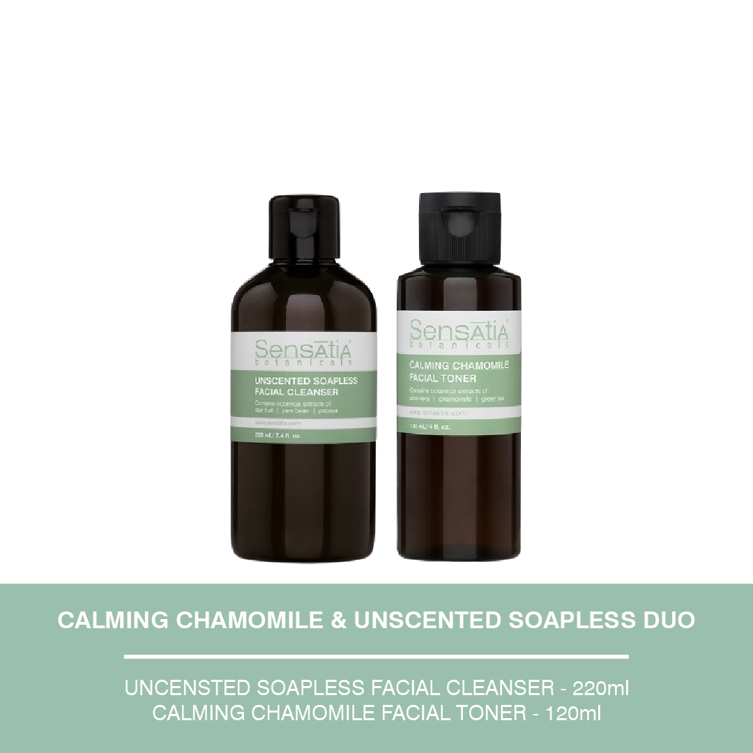 Unscented Soapless Facial Cleanser - 220mL + Calming Chamomile Facial Toner - 120mL